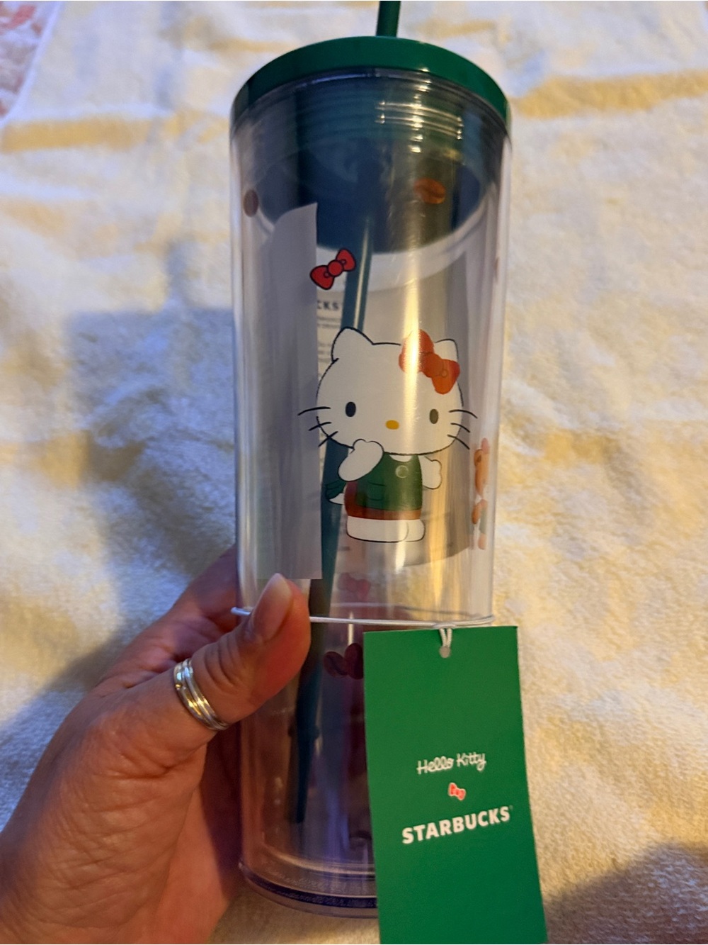 Starbucks Hello Kitty Clear Tumbler with Green Lid and Straw
